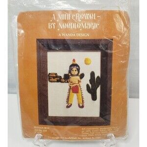 Vintage 1975 Needlemagic Mini Crewel Embroidery Kits~Indian Boy ~5" x 7"